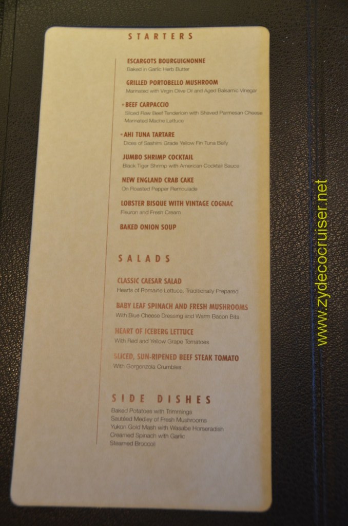 167: Carnival Magic, BC5, John Heald's Bloggers Cruise 5, Sea Day 3, Prime Steakhouse Menu, 