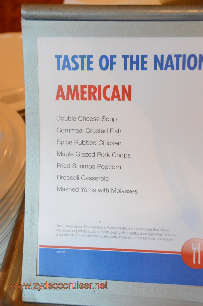 255: Carnival Conquest, Nov 17, 2011, Roatan, Taste of the Nation American Menu