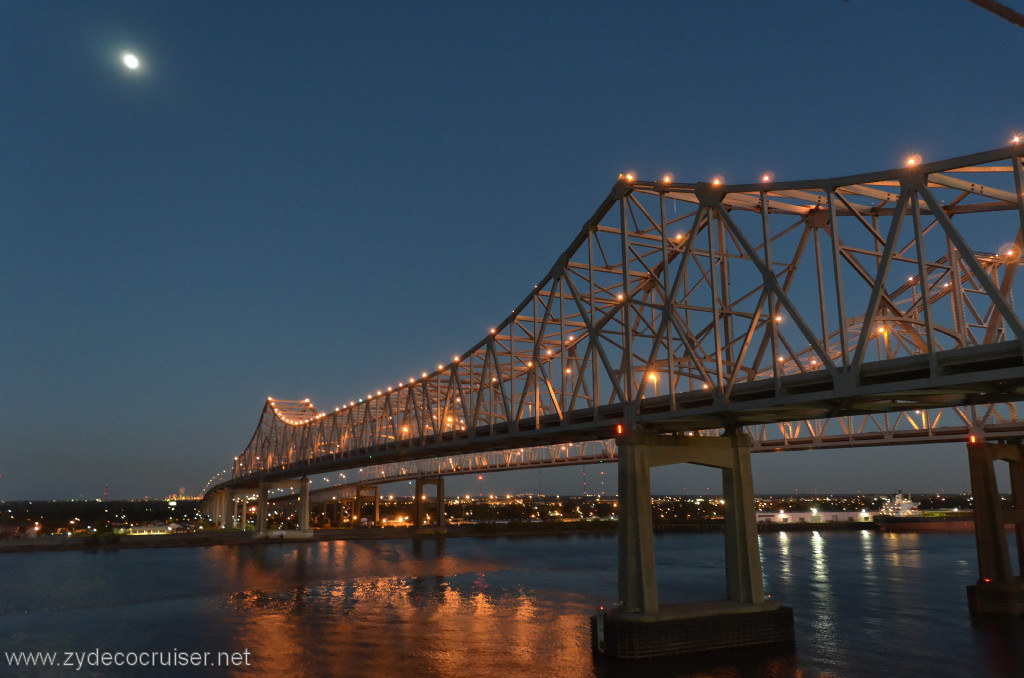 133: Carnival Conquest, New Orleans, Embarkation, Moon over Crescent City Connection, 