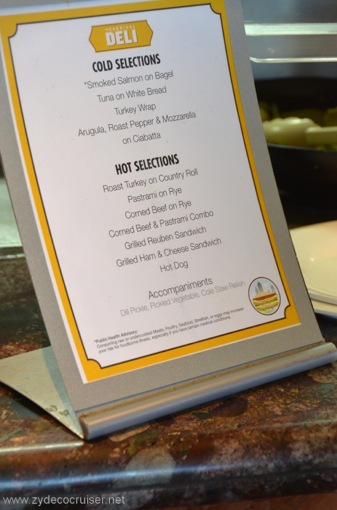 039: Carnival Conquest, New Orleans, Embarkation, Carnival Deli Menu