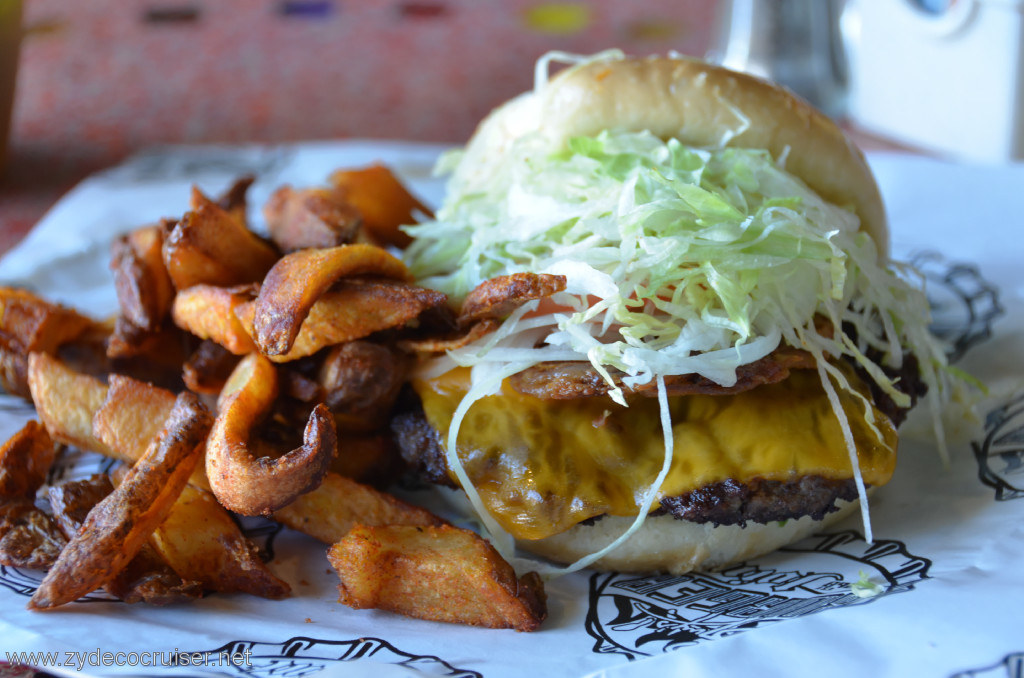 042: Carnival Conquest, New Orleans, Embarkation, Guy's Burger Joint, Pig Patty and Hand Cut Fries, Delicious!