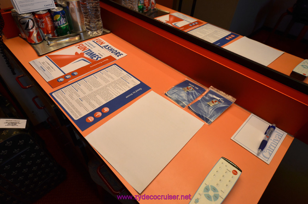 011: Carnival Elation, New Orleans, Embarkation, Cabin Desk