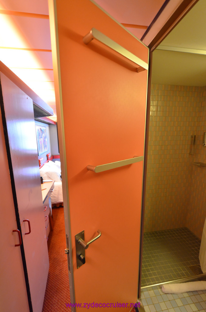 032: Carnival Elation, New Orleans, Embarkation, Cabin Bathroom Door, 