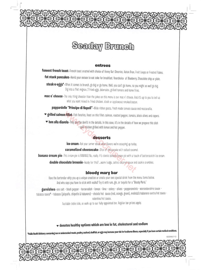 Carnival Seaday Brunch Menu 2