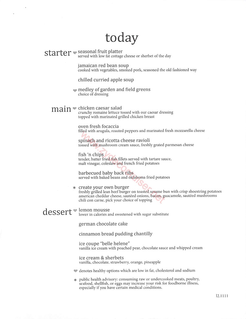 Carnival MDR Lunch Menu 2