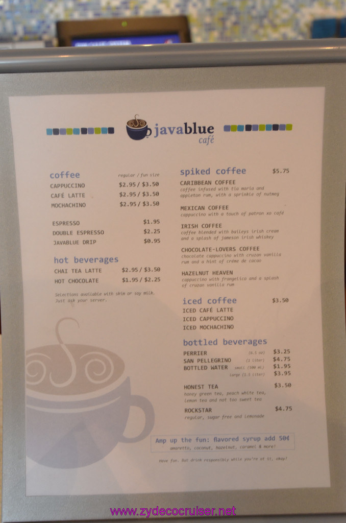 348: Carnival Sunshine Cruise, Naples, Java Blue Menu, 