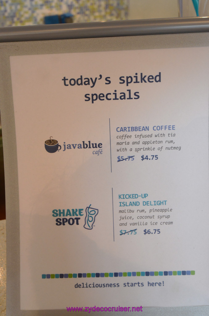 349: Carnival Sunshine Cruise, Naples, Java Blue and Shake Spot Menus, 