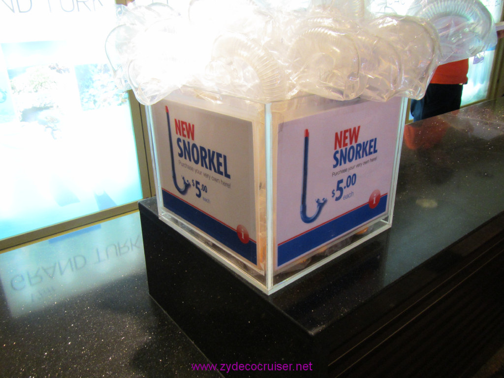 015: Carnival Sunshine Cruise, Nov 19, 2013, Sea Day 1, Snorkels for sale at Shore Excursions desk, 