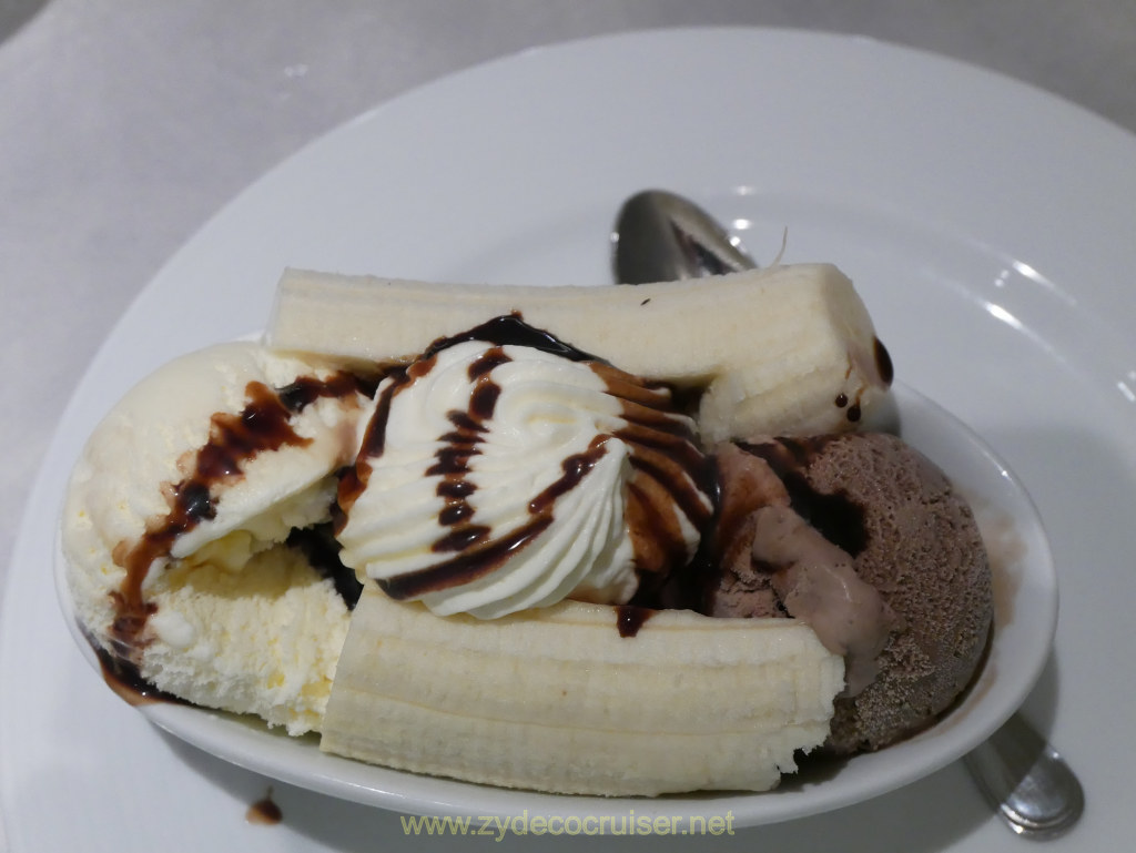 314: Carnival Venezia Transatlantic Cruise, Sea Day 2, MDR Dinner, Banana Split