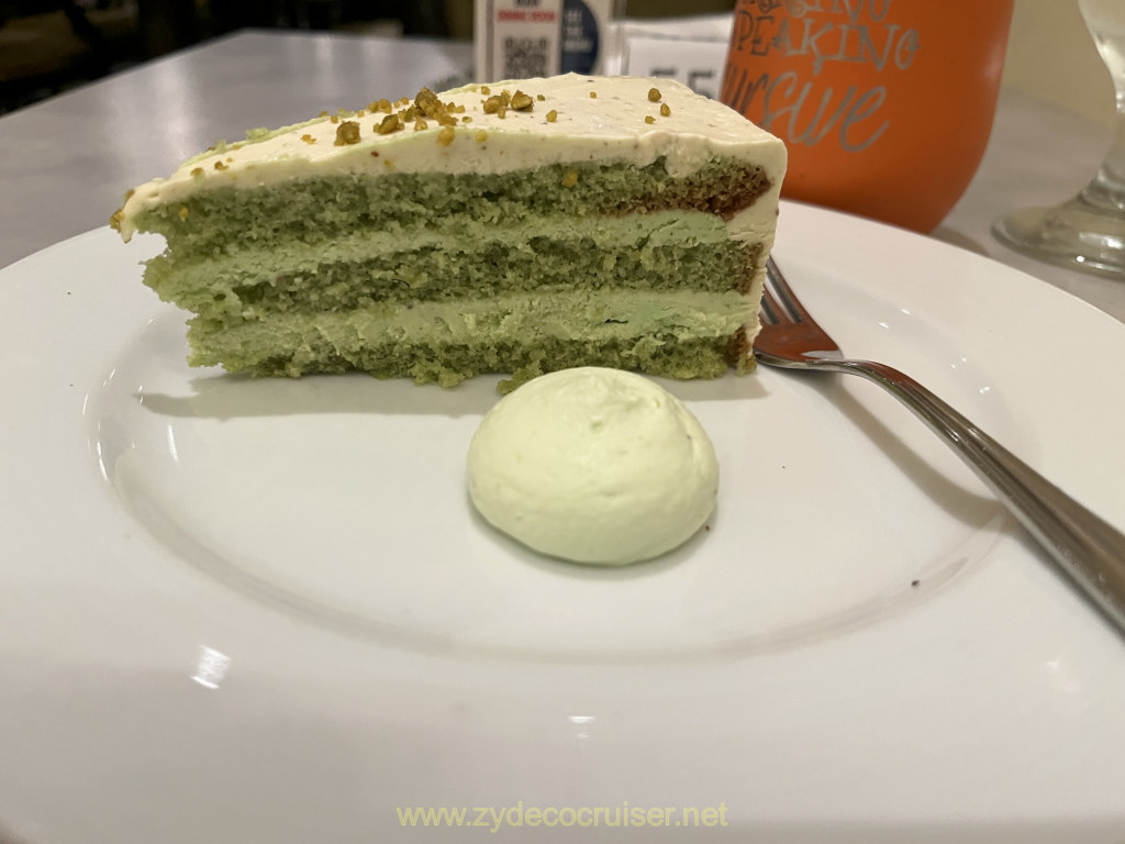 060: Carnival Venezia Transatlantic Cruise, Sea Day 8, MDR Dinner, Torta Di Pistacchi