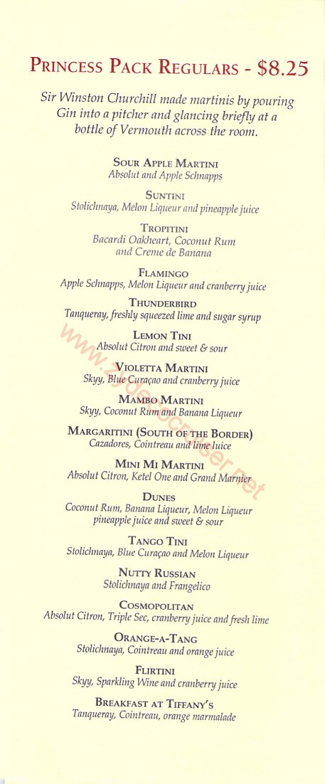 Emerald Princess Crooners Bar Menu 3