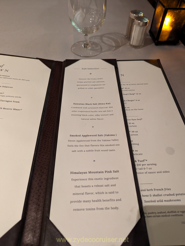 002: Regal Princess, Crown Grill, Salt Selection Menu