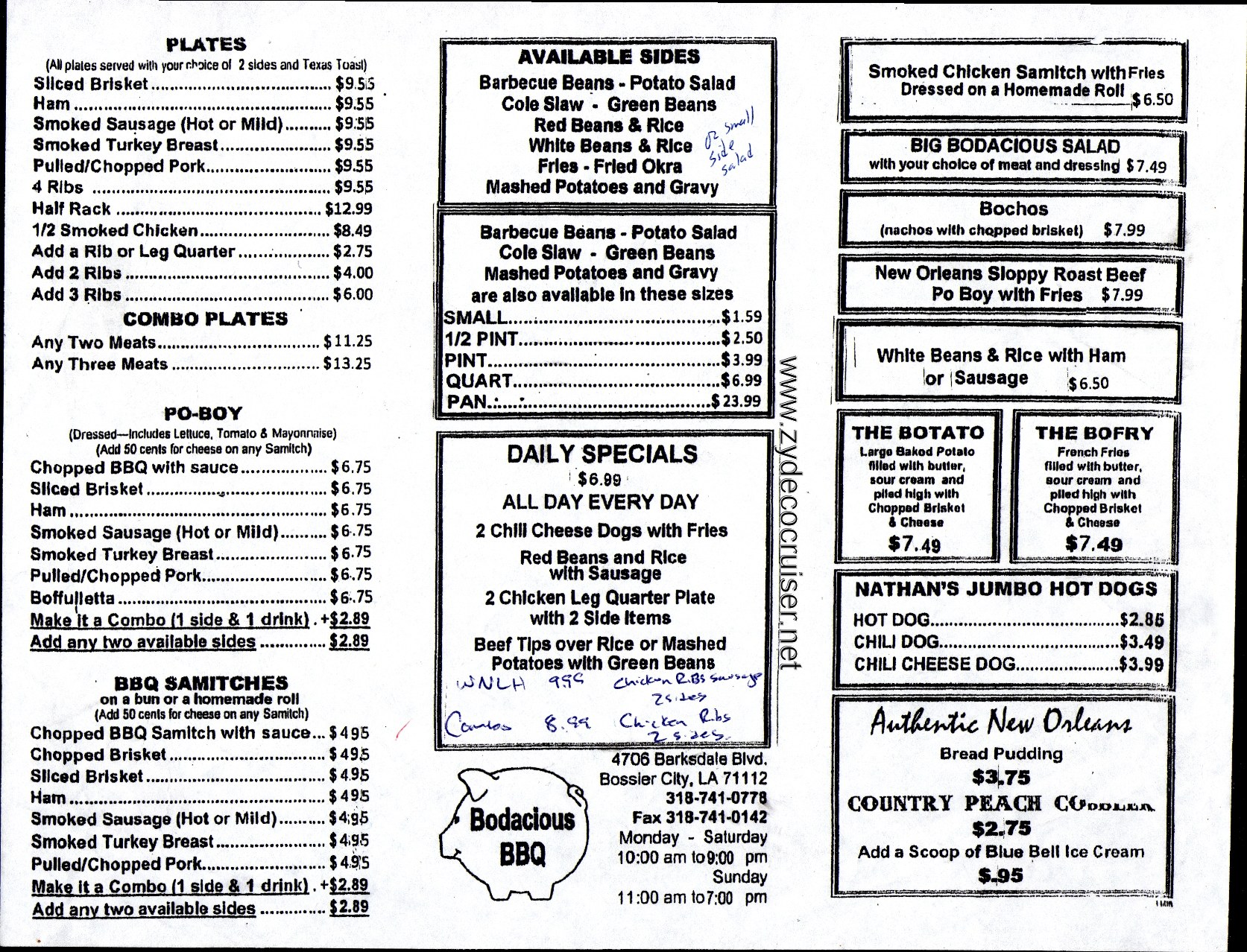 001: Bodacious BBQ, Bossier City, Menu