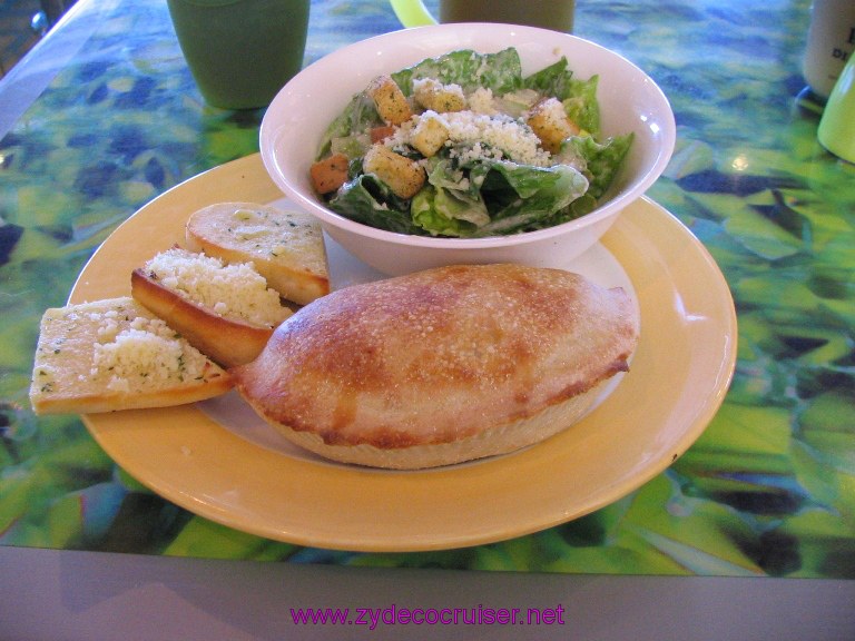 Calzone, Caesar Salad, Garlic Brean, Carnival Valor